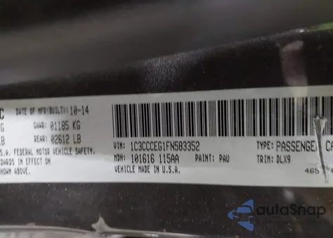 2015 Chrysler 200 C z USA, uszkodzony, nr VIN 1C3CCCEG1FN583352